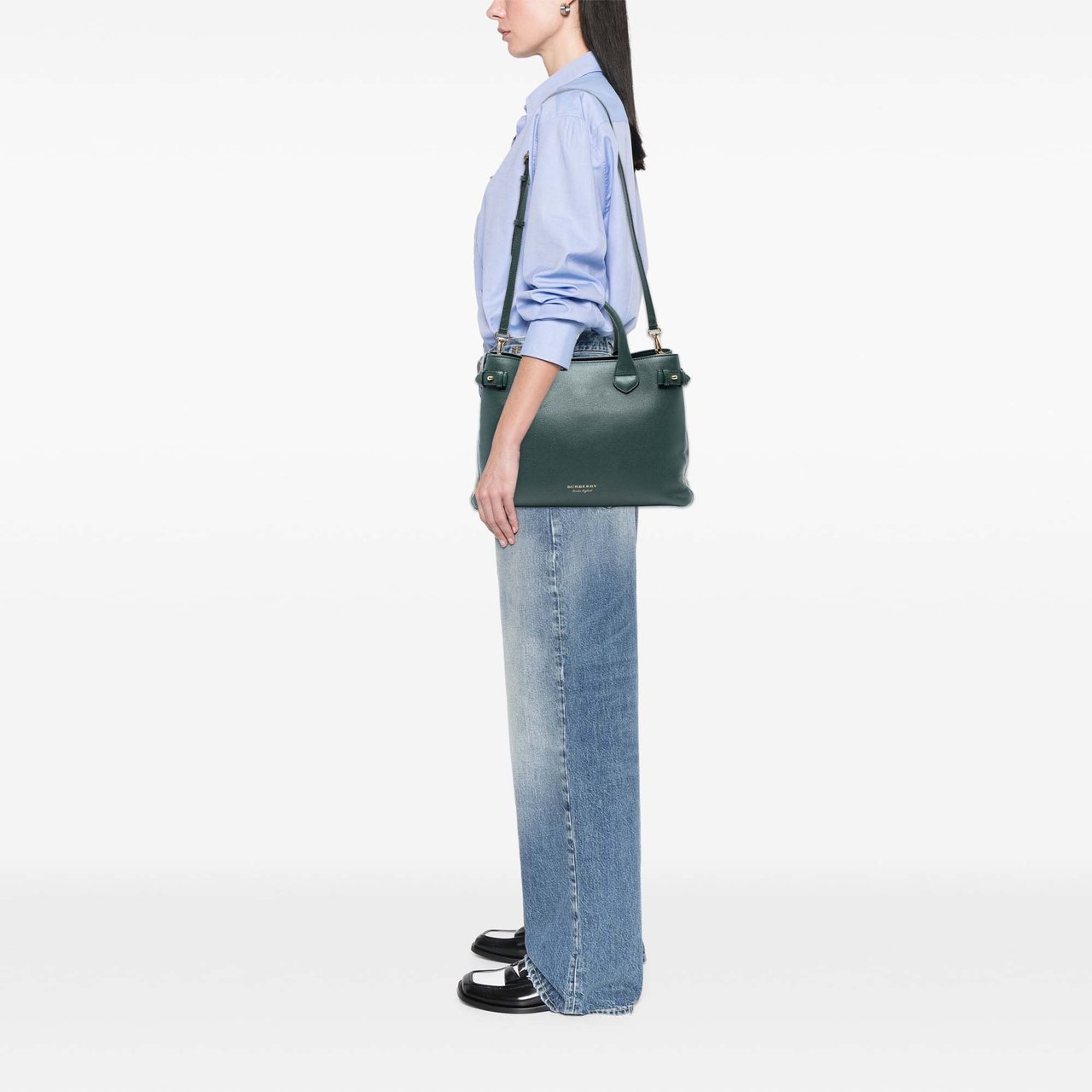 Burberry Medium Leather and House Check Banner Satchel Groen