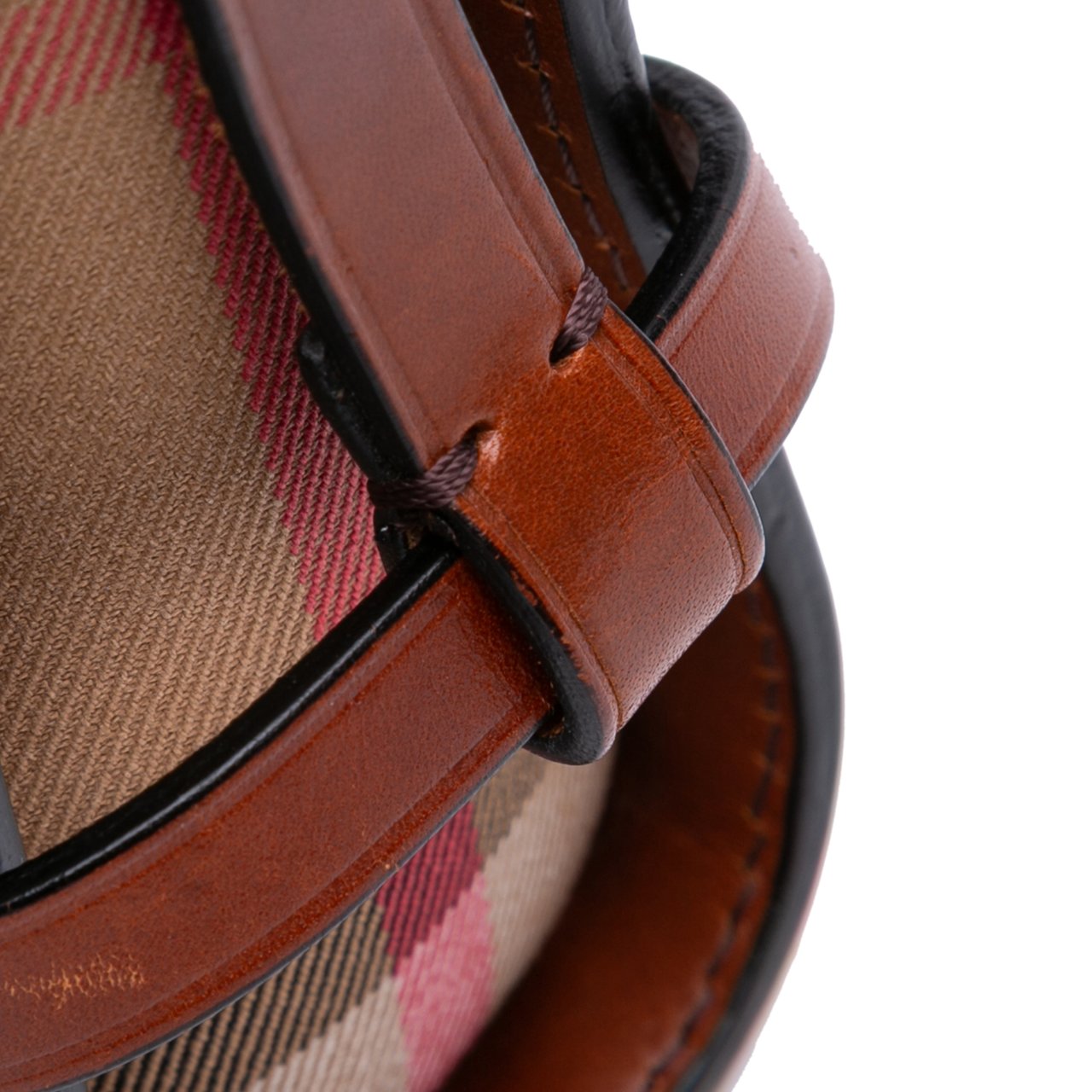 Burberry Leather and House Check Canvas Bridle Abbott Crossbody Bruin