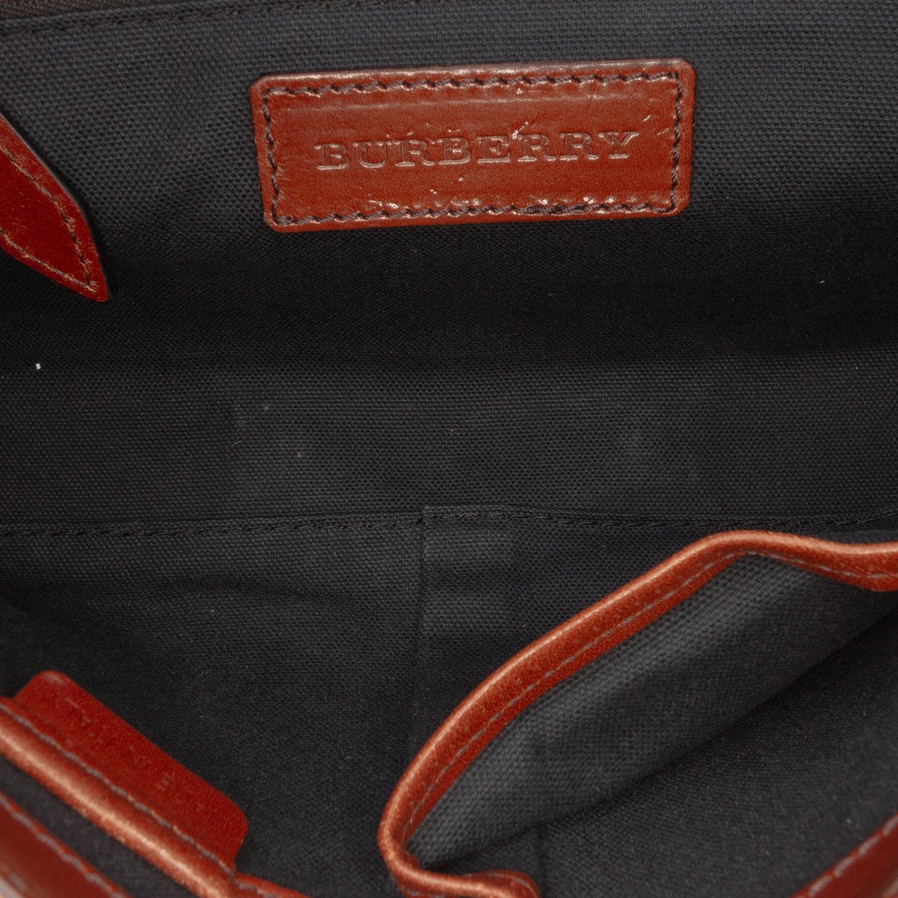 Burberry Leather and House Check Canvas Bridle Abbott Crossbody Bruin