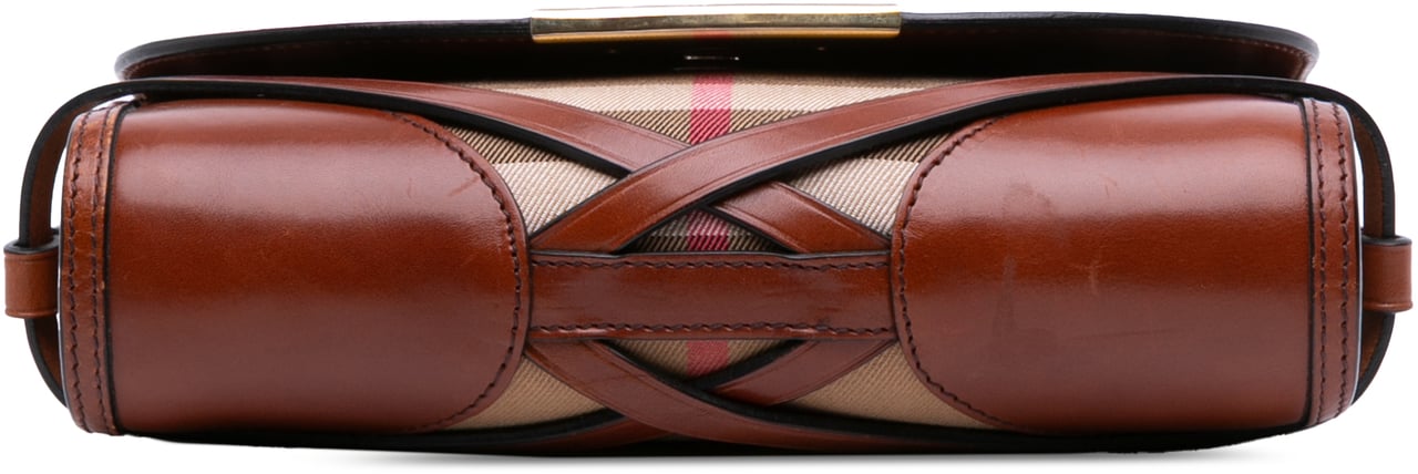 Burberry Leather and House Check Canvas Bridle Abbott Crossbody Bruin
