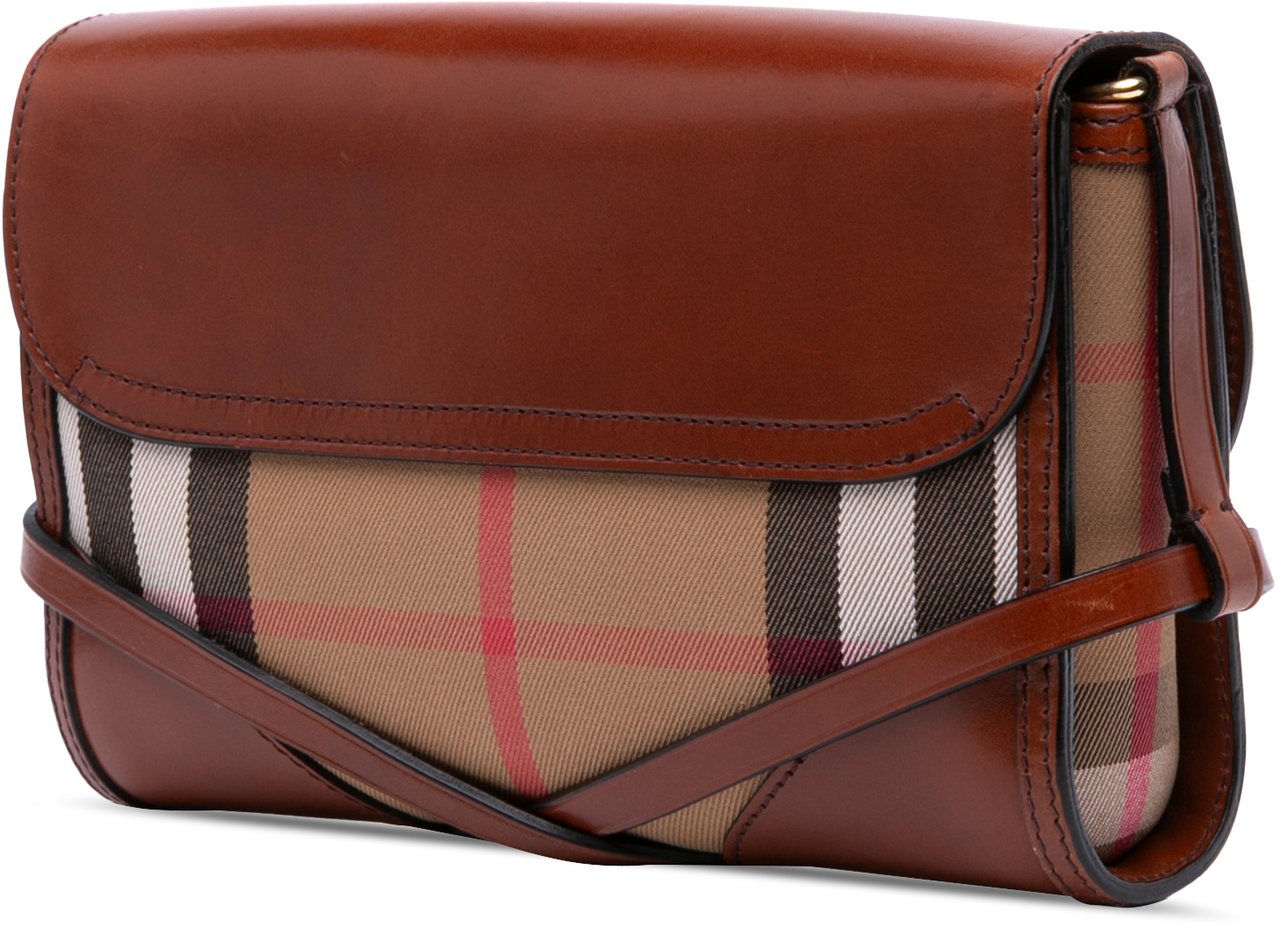 Burberry Leather and House Check Canvas Bridle Abbott Crossbody Bruin