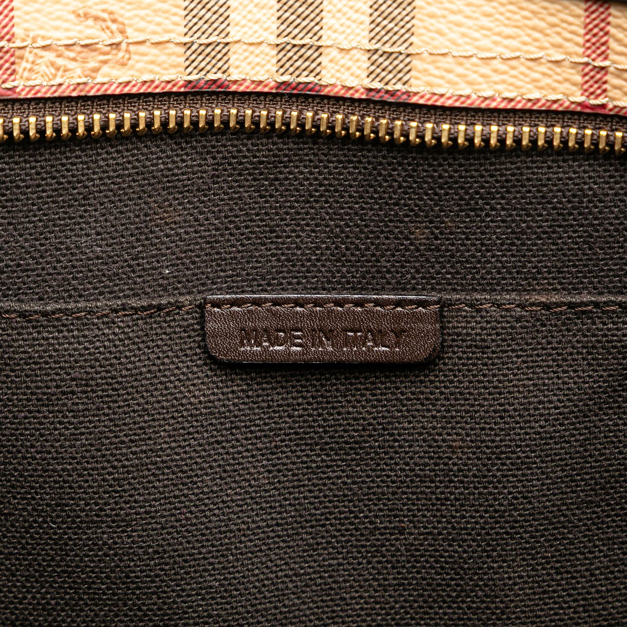 Burberry Haymarket Check Coated Canvas Tote Bruin
