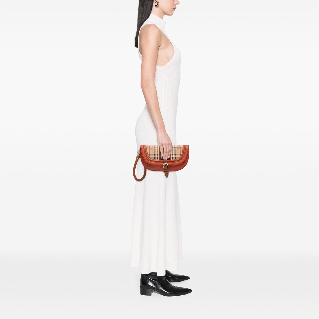 Burberry Haymarket Check Coated Canvas and Grained Leather Clutch Bruin