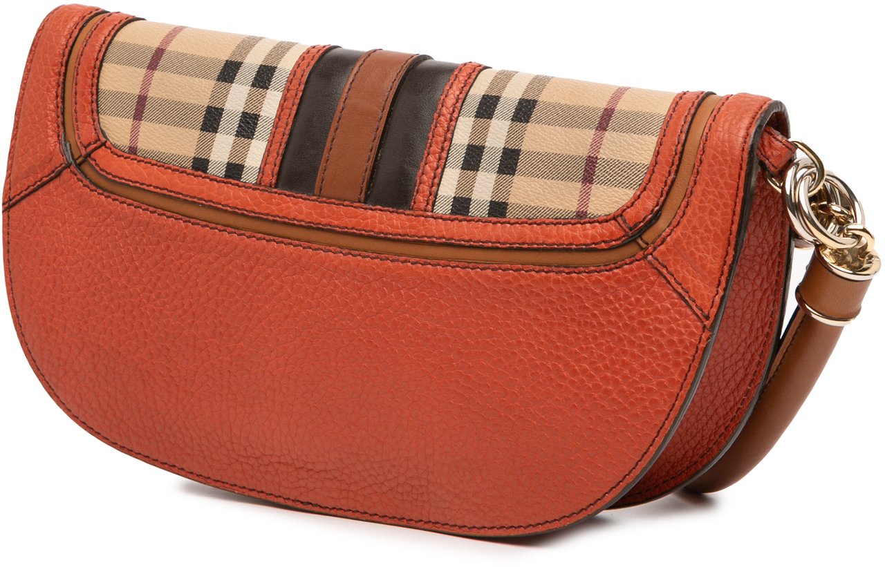 Burberry Haymarket Check Coated Canvas and Grained Leather Clutch Bruin