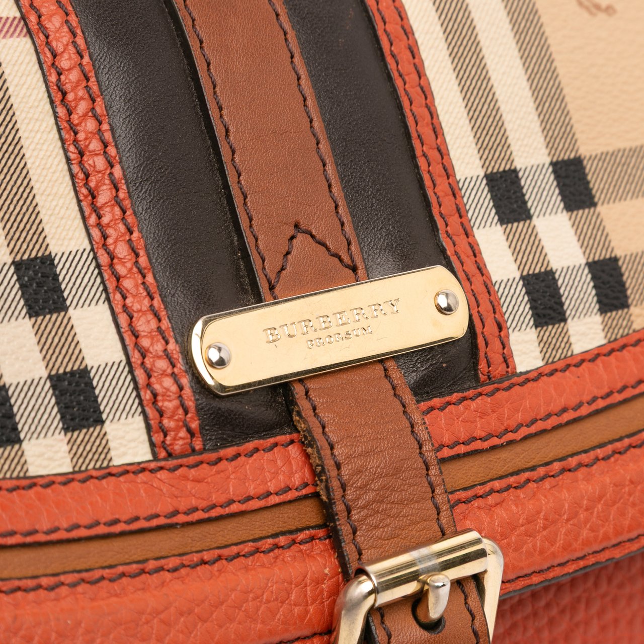 Burberry Haymarket Check Coated Canvas and Grained Leather Clutch Bruin