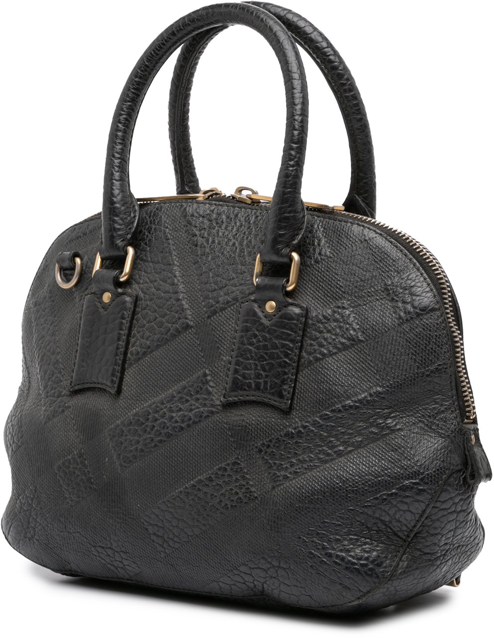 Burberry Small Heritage Grain Check Embossed Orchard Bowling Bag Zwart