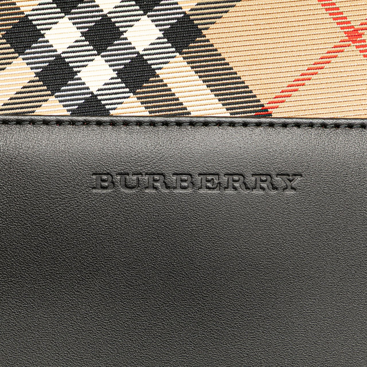 Burberry Nova Check Trimmed Leather Handbag Zwart
