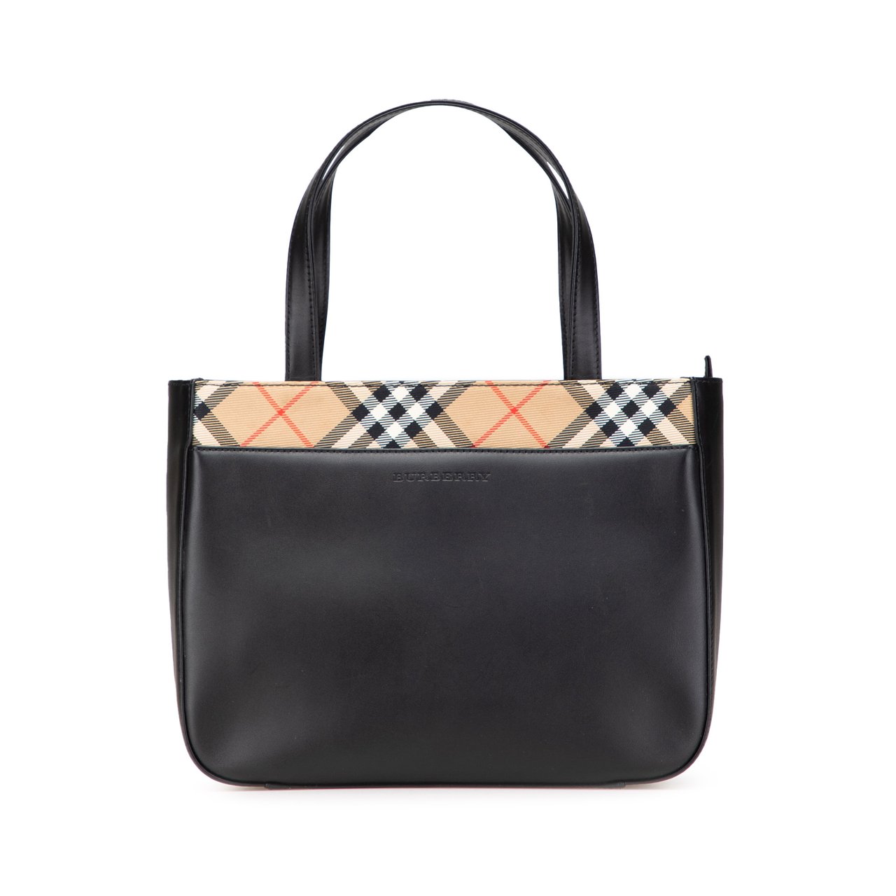 Burberry Nova Check Trimmed Leather Handbag Zwart