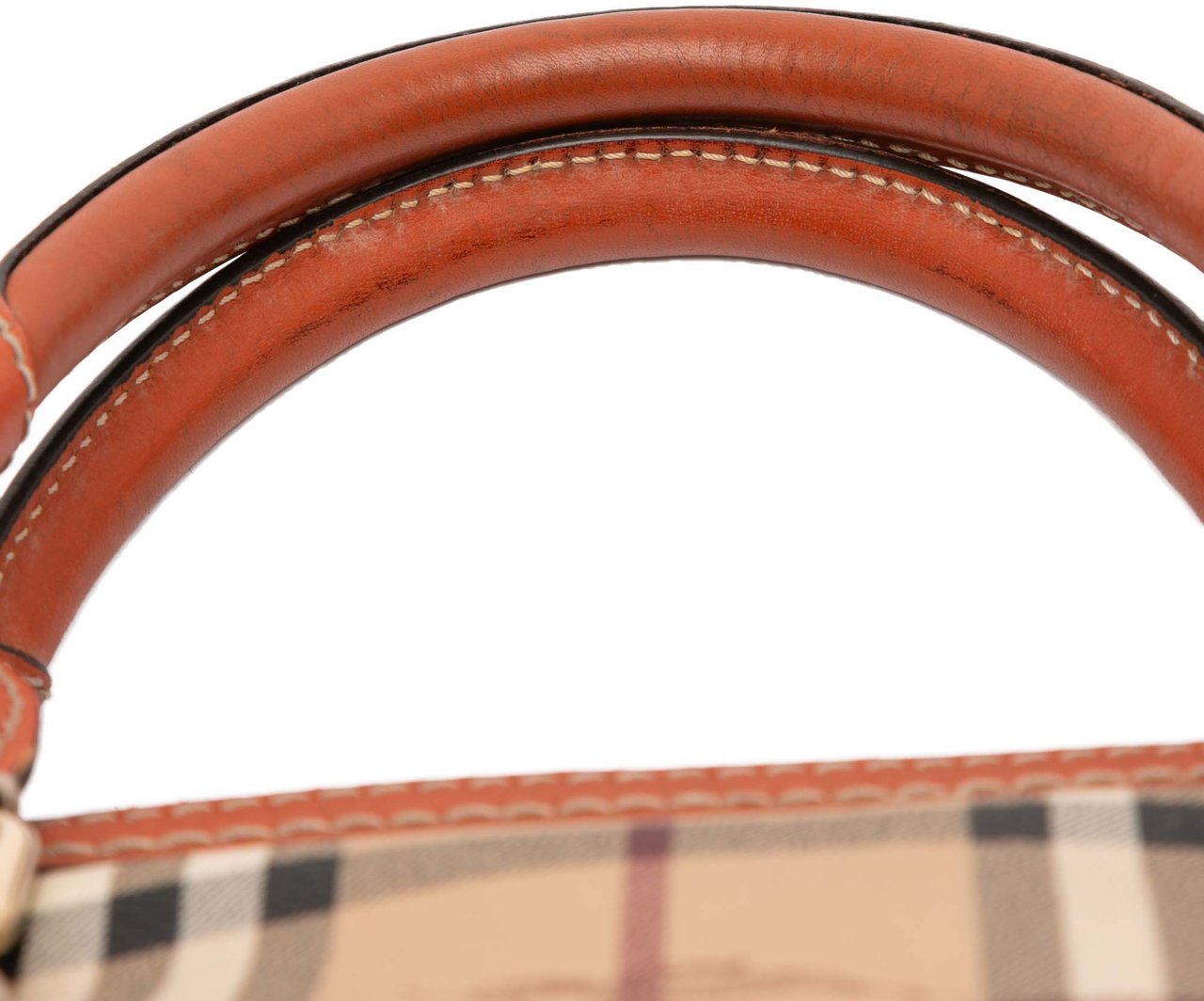 Burberry Small Haymarket Check Coated Canvas Honeywood Tote Bruin