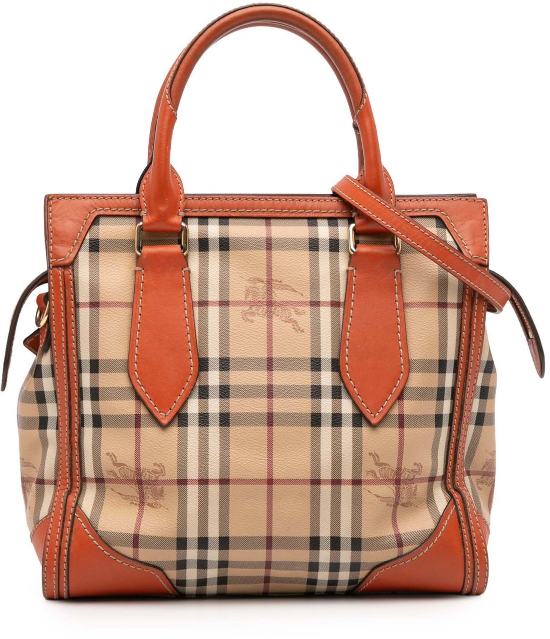 Burberry Small Haymarket Check Coated Canvas Honeywood Tote Bruin
