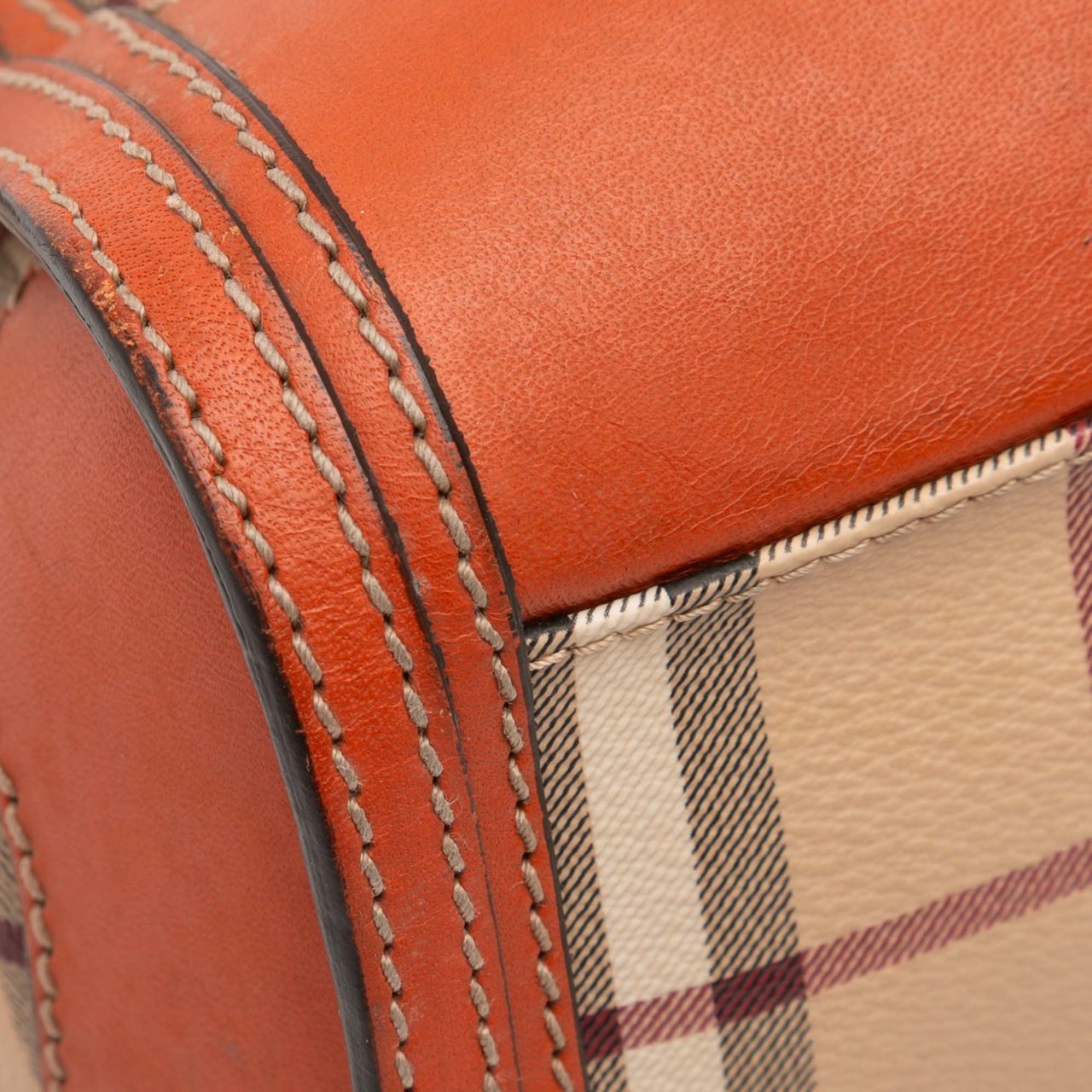 Burberry Small Haymarket Check Coated Canvas Honeywood Tote Bruin