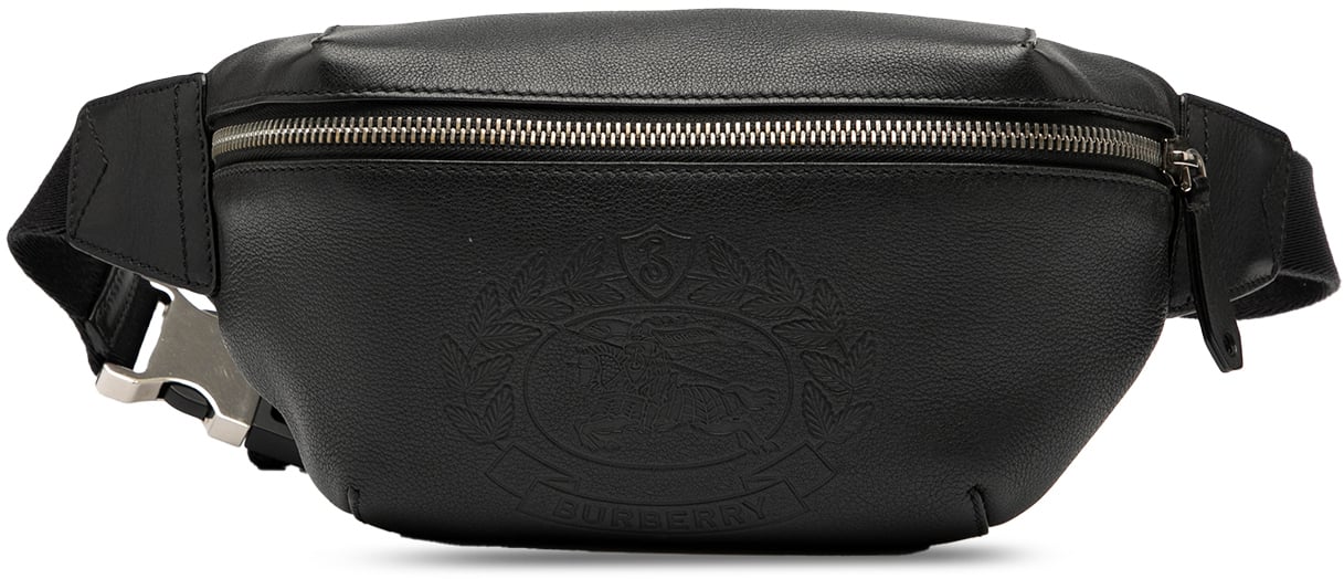 Burberry Crest Embossed Leather Bum Bag Zwart