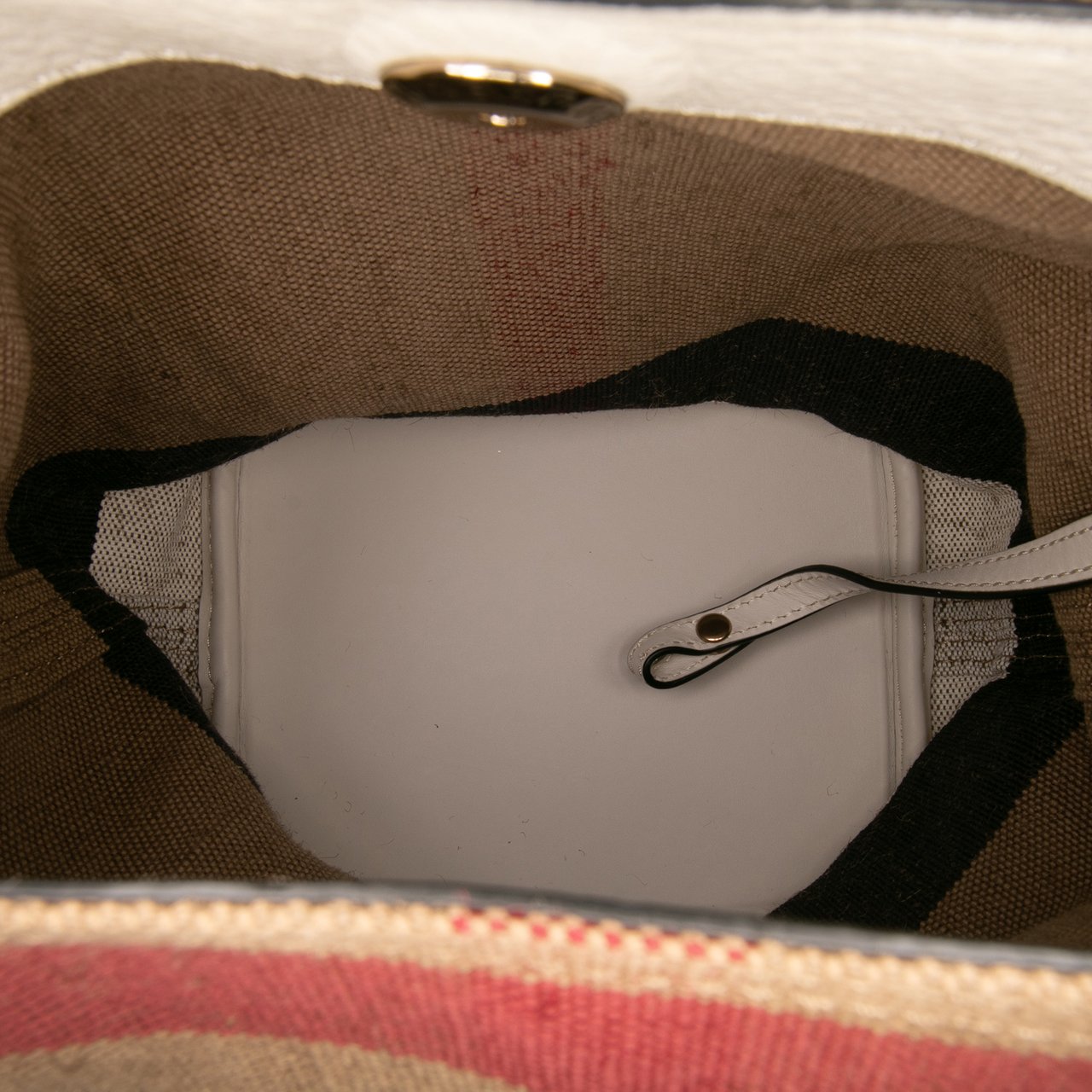 Burberry Mini Mega Check Canvas Ashby Tassel Bucket Bag Bruin