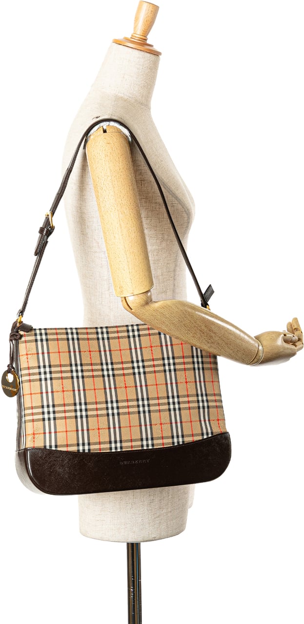 Burberry Haymarket Check Canvas Shoulder Bag Bruin