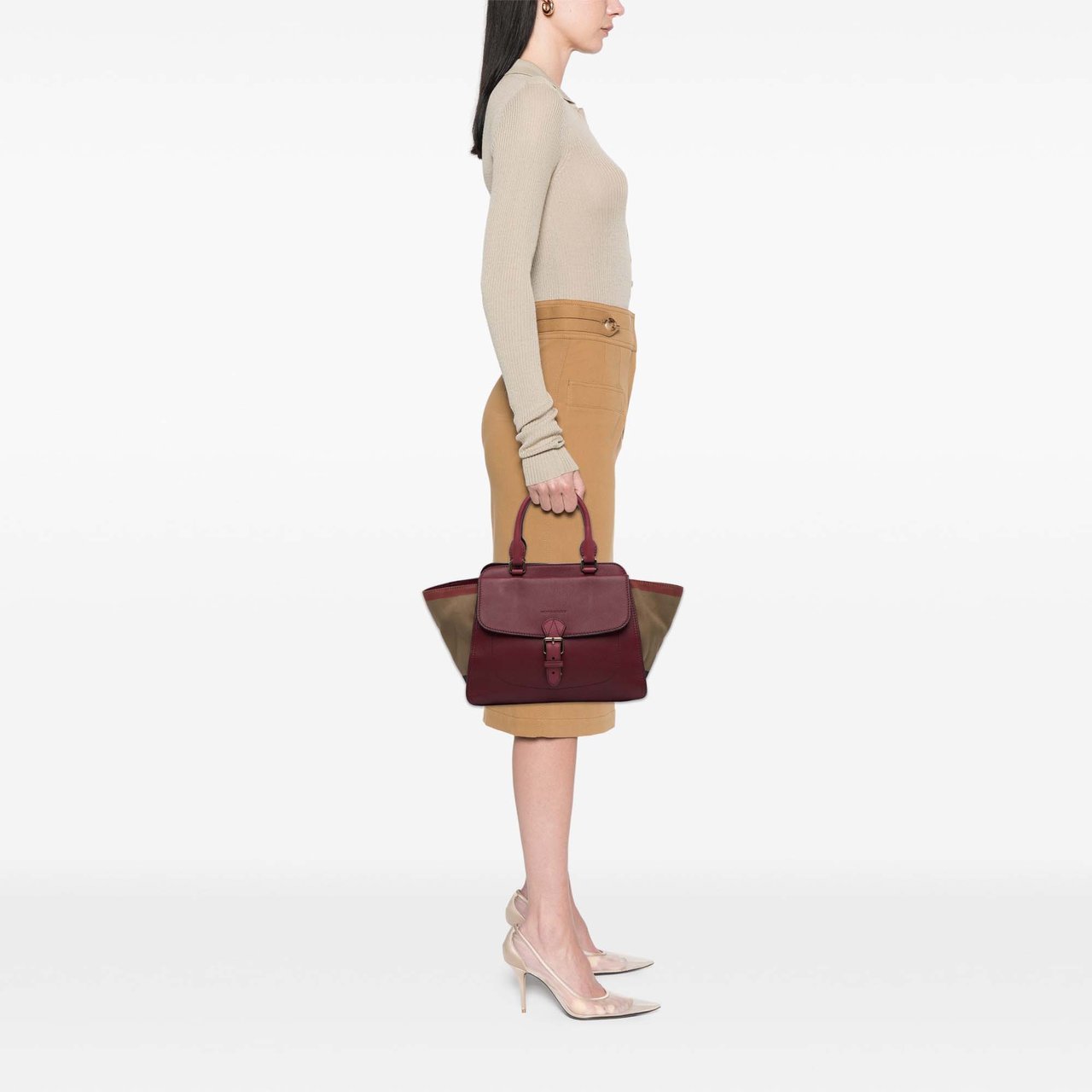 Burberry Leather and Mega Check Canvas Harcourt Satchel Rood