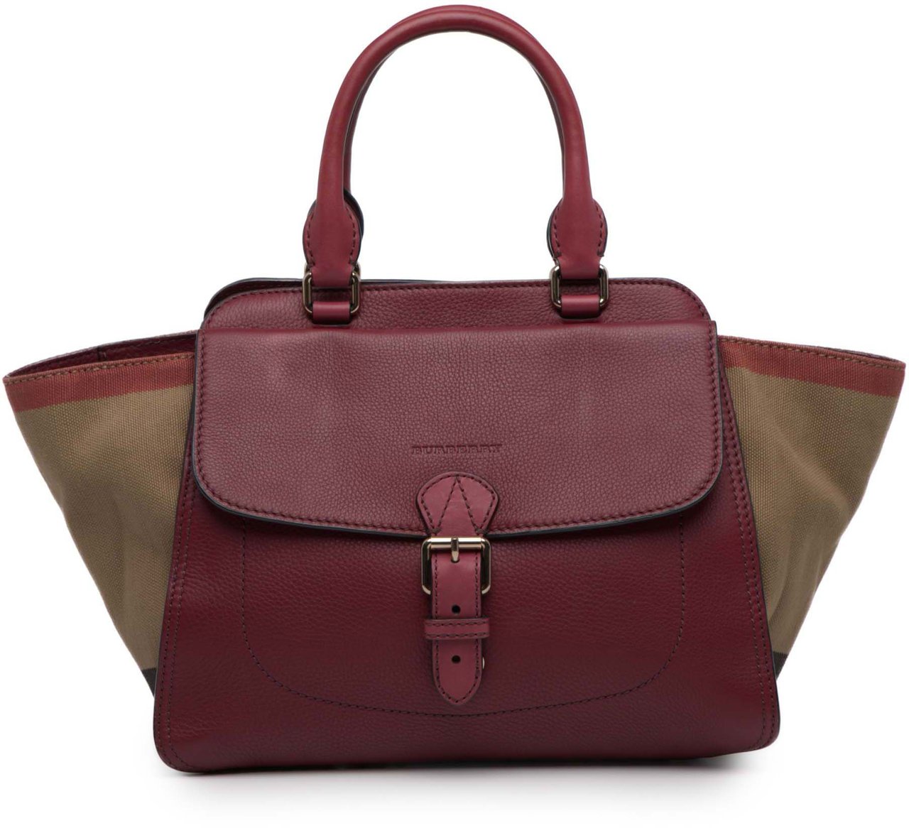 Burberry Leather and Mega Check Canvas Harcourt Satchel Rood
