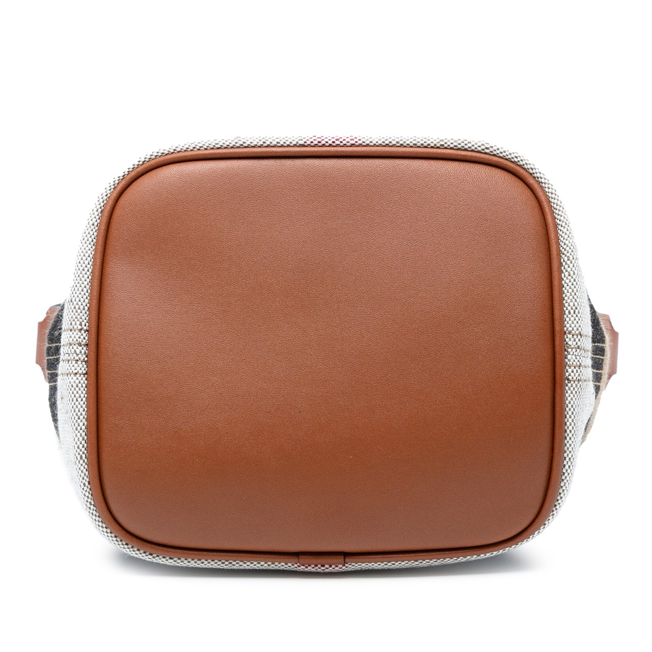 Burberry Mini Mega Check Canvas Ashby Tassel Bucket Bag Bruin