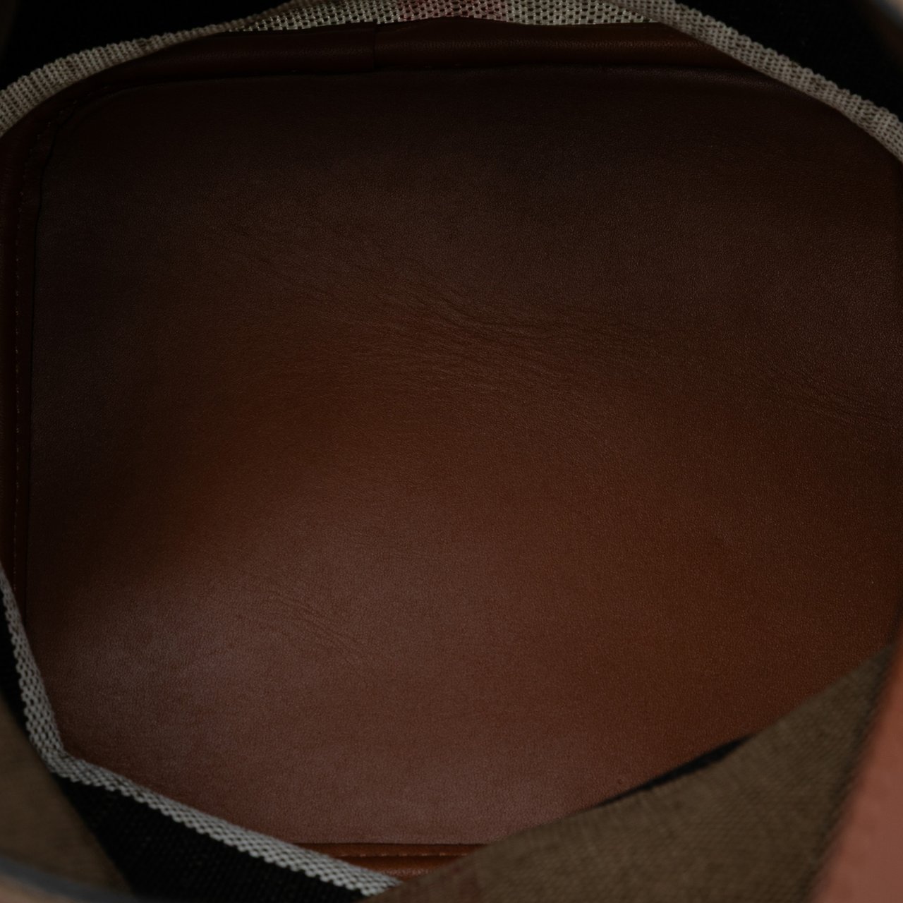 Burberry Mini Mega Check Canvas Ashby Tassel Bucket Bag Bruin