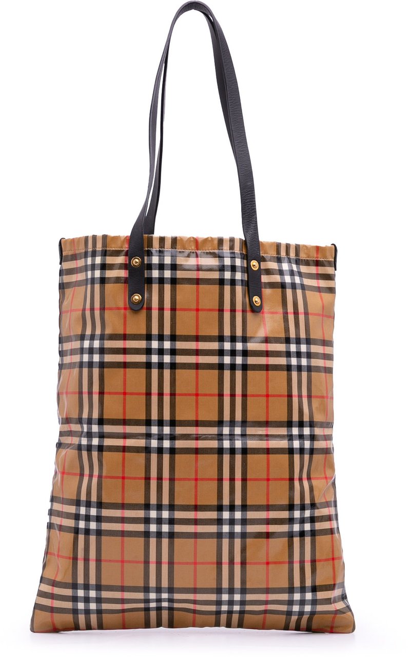 Burberry House Check Coated Canvas Tote Bruin