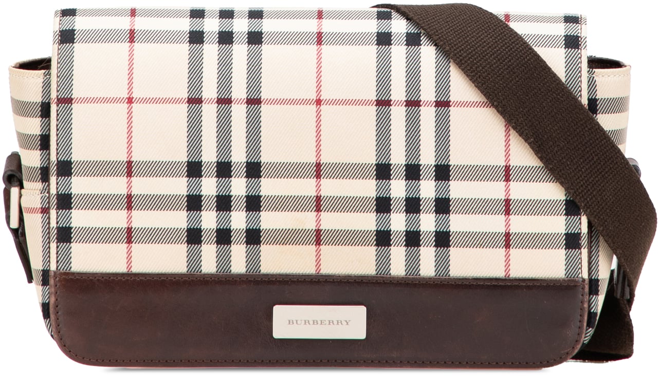 Burberry House Check Canvas Flap Crossbody Bruin