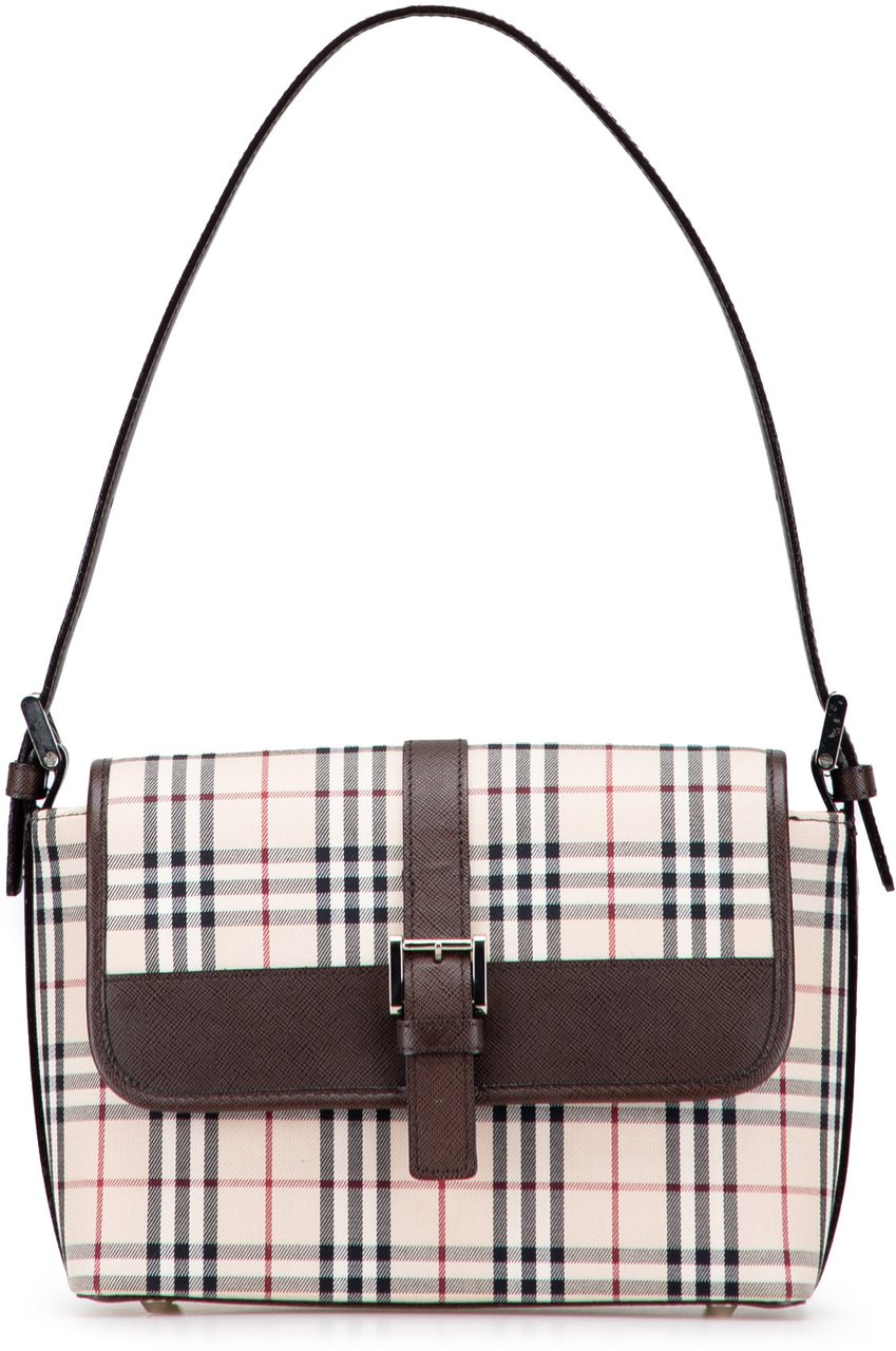 Burberry House Check Canvas Flap Shoulder Bag Bruin