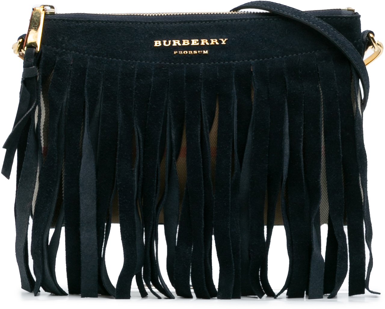 Burberry Suede Peyton Fringe Crossbody Zwart