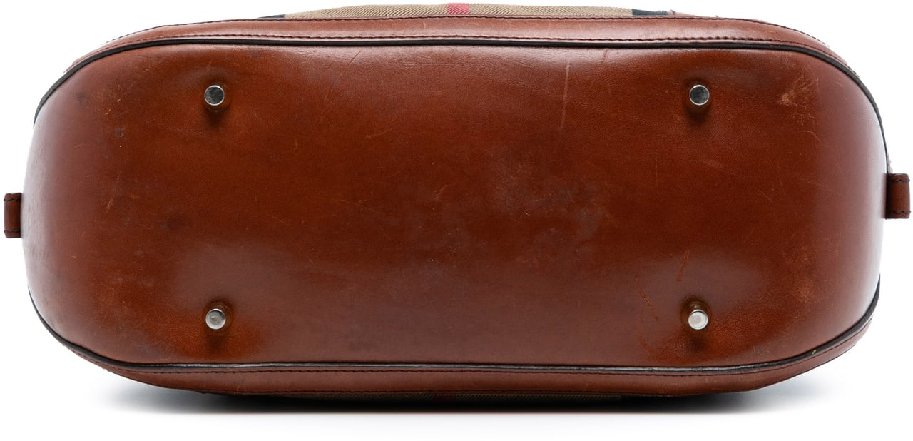 Burberry Small Leather Trimmed House Check Canvas Bridle Orchard Satchel Bruin