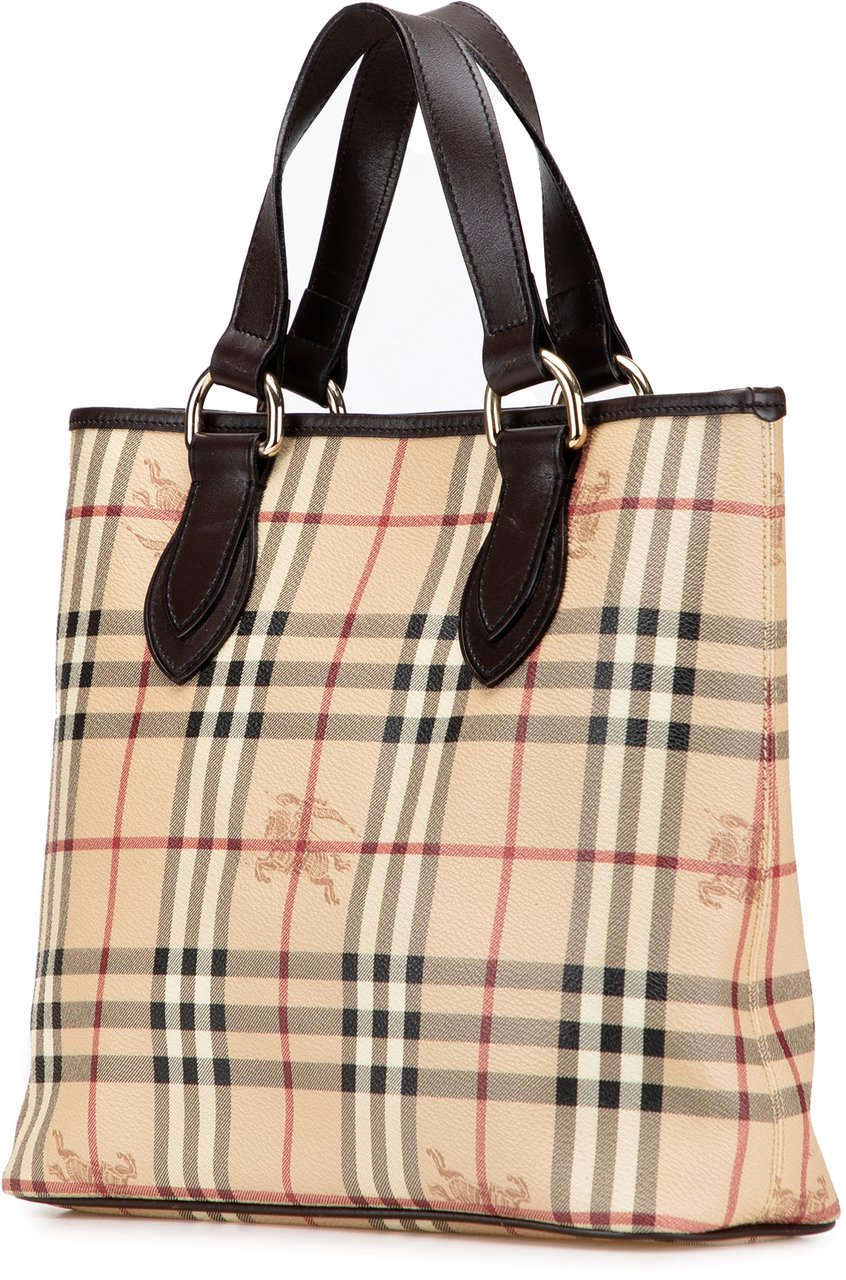 Burberry Haymarket Check Coated Canvas Tote Bruin
