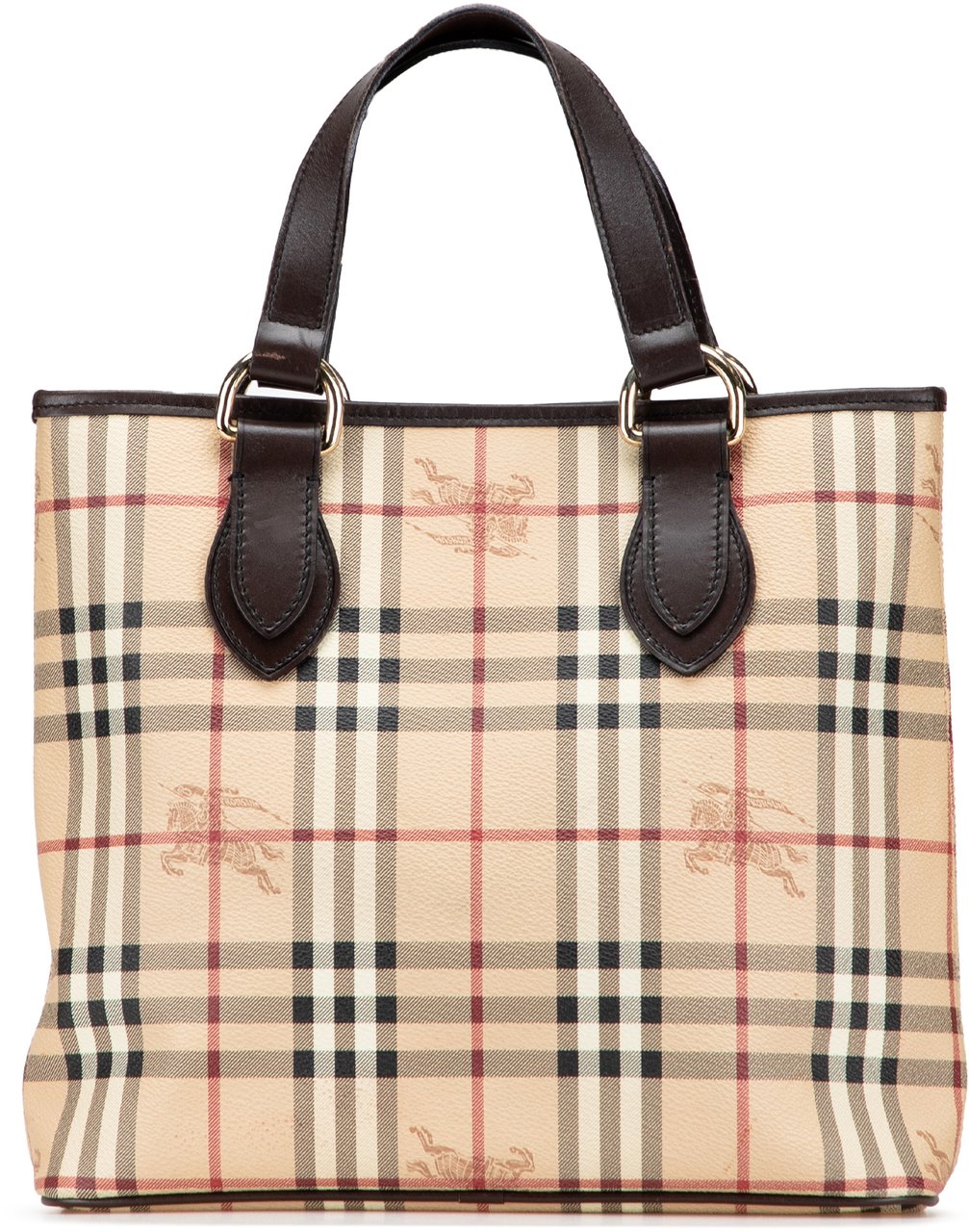 Burberry Haymarket Check Coated Canvas Tote Bruin