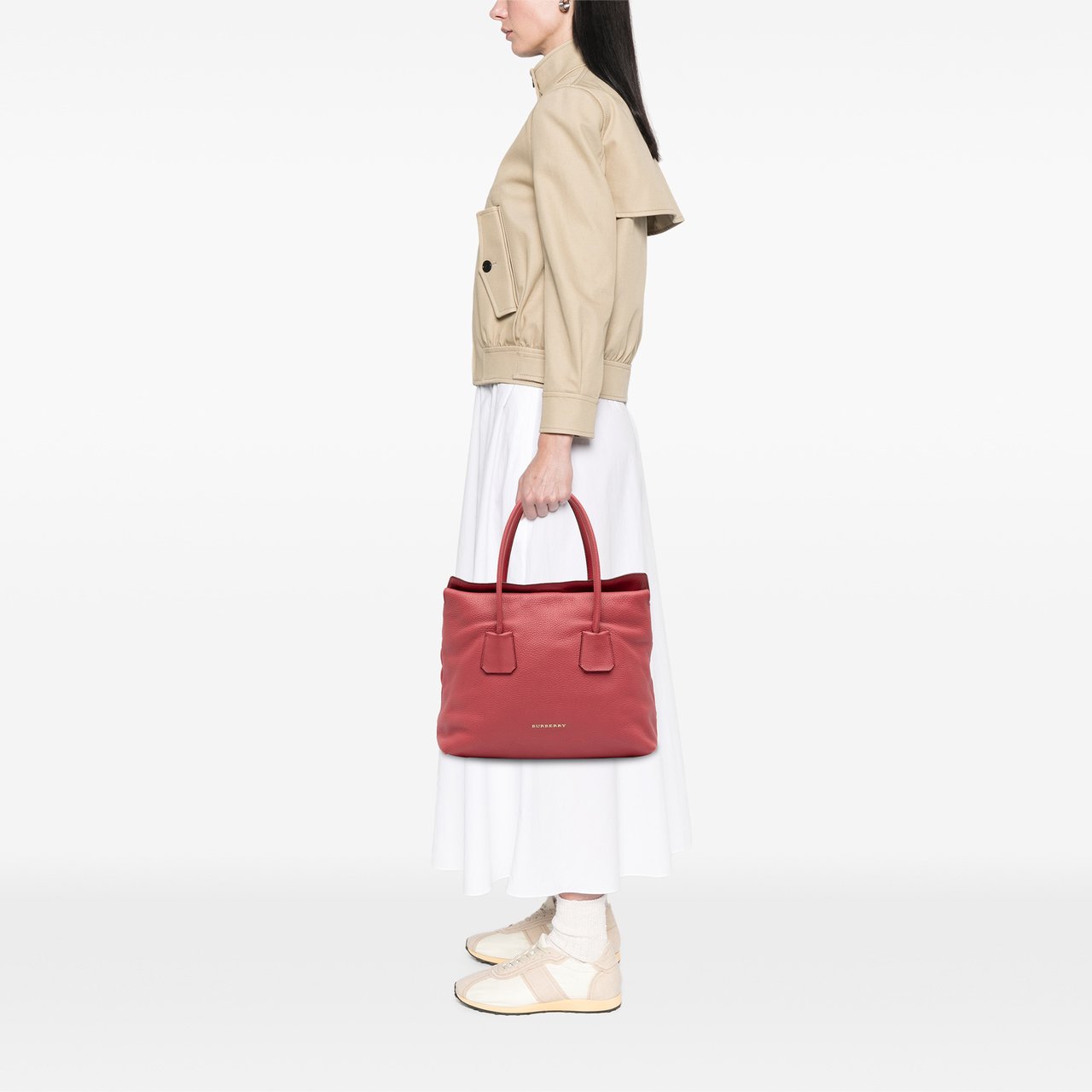Burberry Grained Leather Baynard Tote Rood