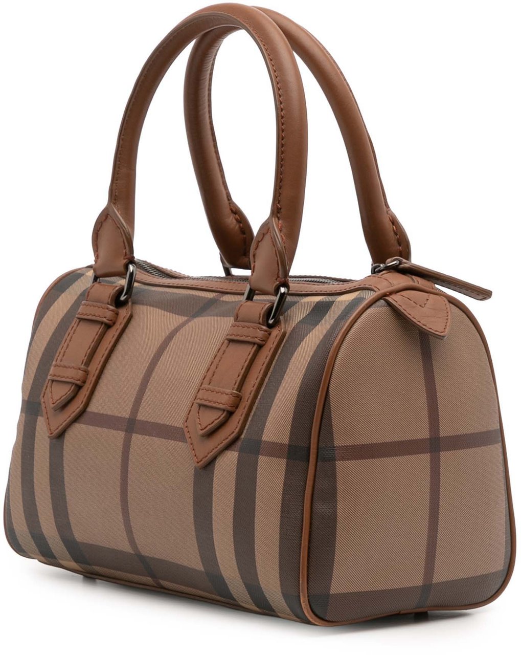 Burberry Smoke Check Coated Canvas Chester Boston Bag Bruin