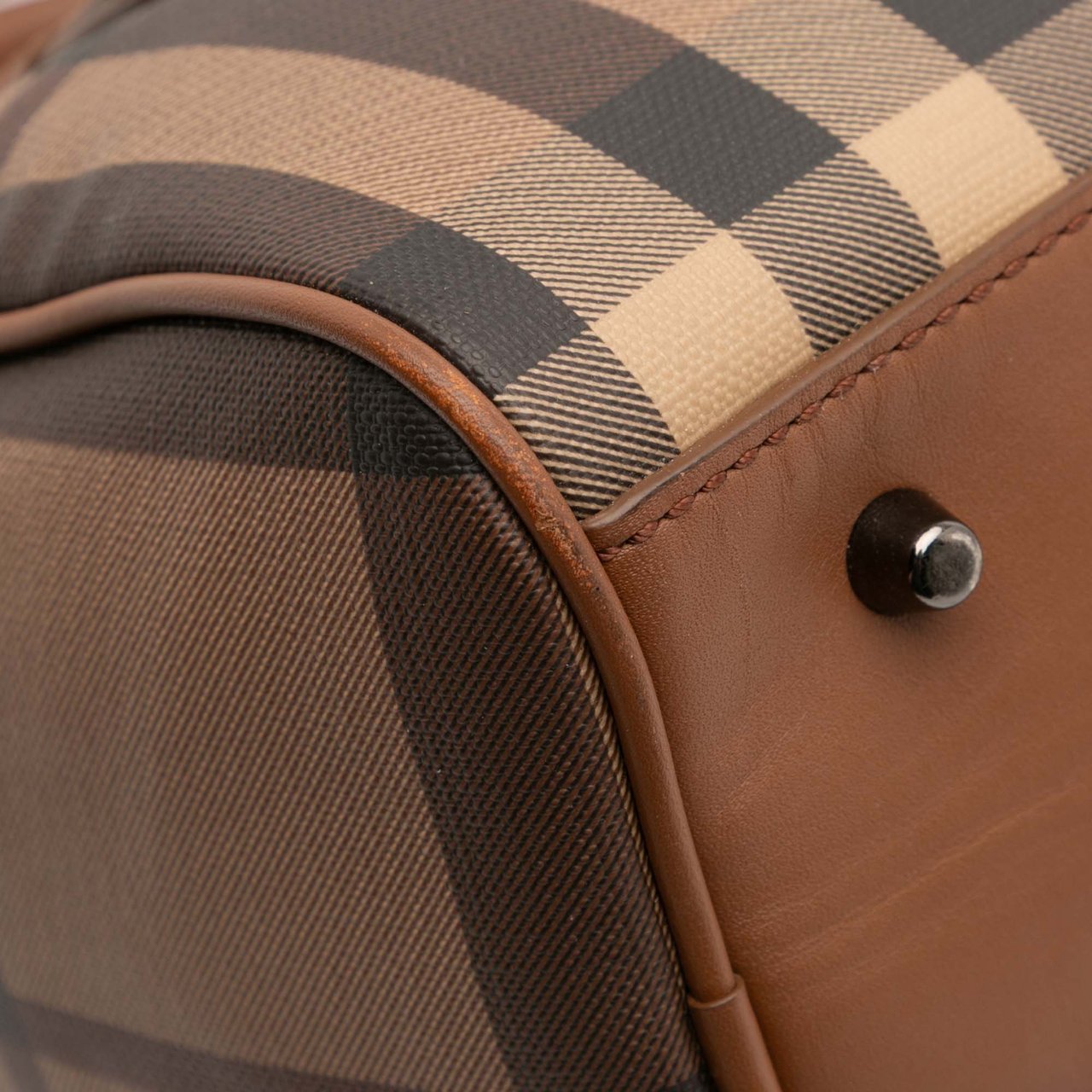 Burberry Smoke Check Coated Canvas Chester Boston Bag Bruin