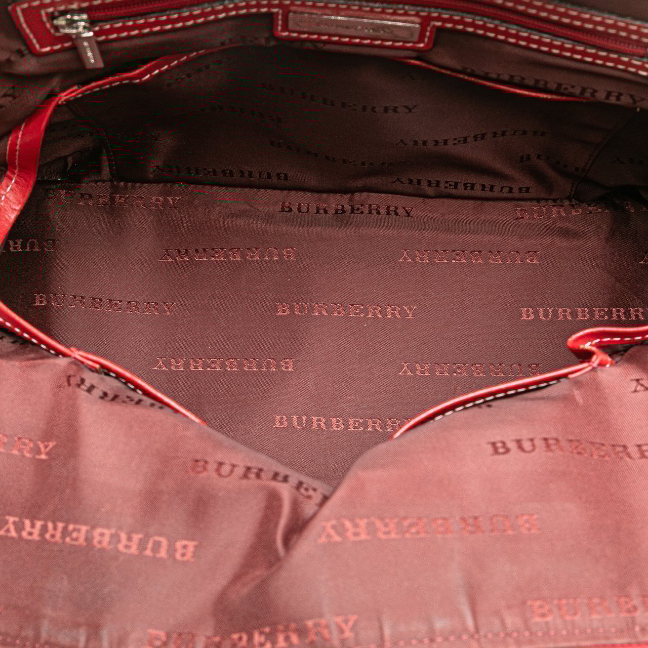 Burberry Leather Trimmed Tonal Check Canvas Dome Handbag Rood