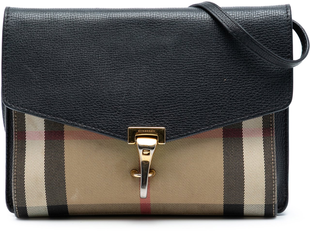Burberry Small Leather and House Check Canvas Derby Macken Crossbody Zwart