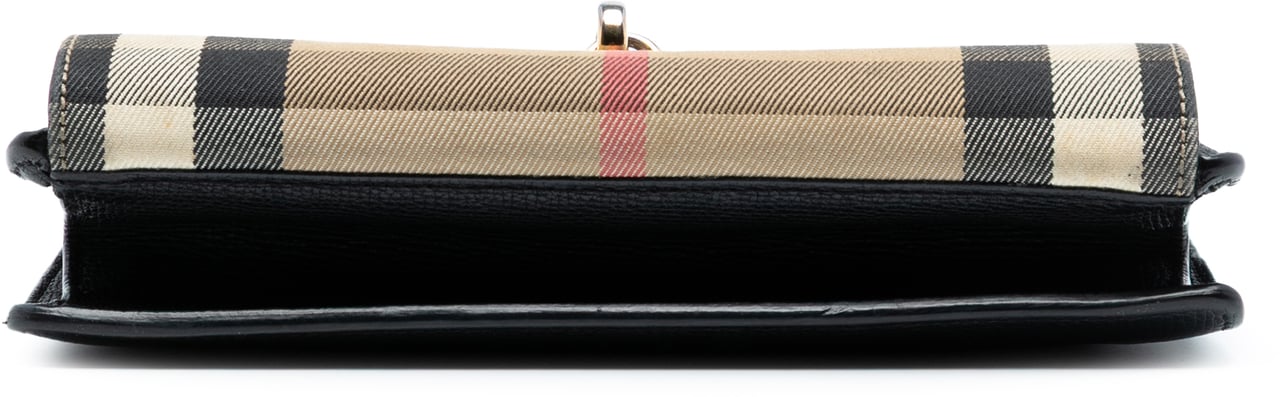 Burberry Small Leather and House Check Canvas Derby Macken Crossbody Zwart