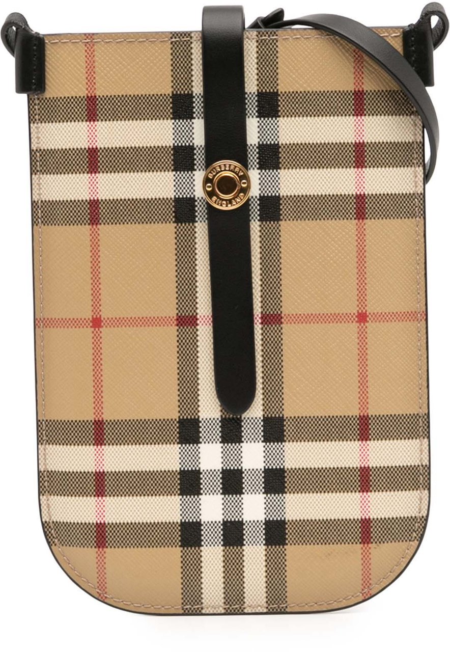 Burberry House Check Coated Canvas Phone Pouch Crossbody Bruin