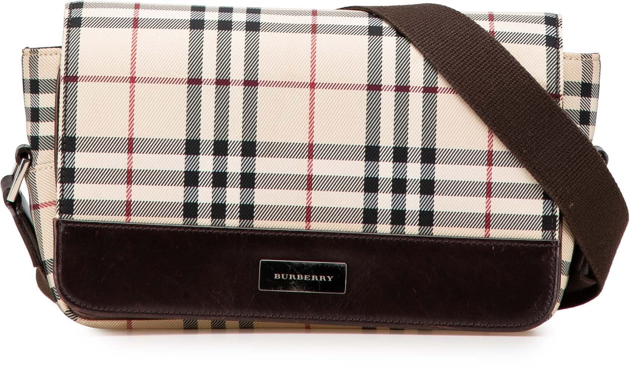 Burberry House Check Canvas Flap Crossbody Bruin