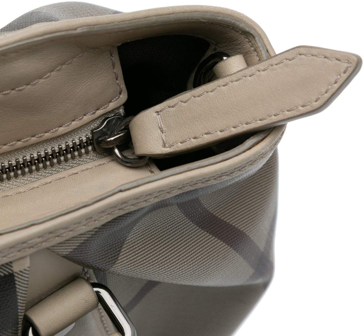 Burberry Smoke Check Coated Canvas Heathcliff Satchel Bruin