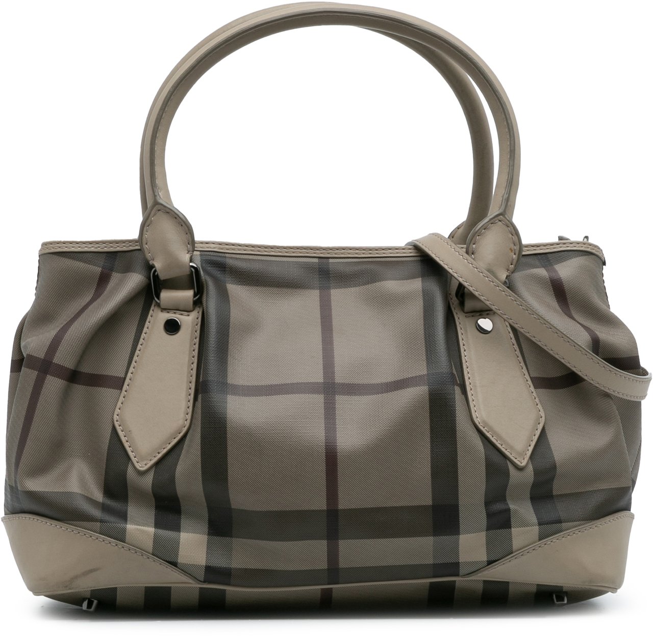 Burberry Smoke Check Coated Canvas Heathcliff Satchel Bruin