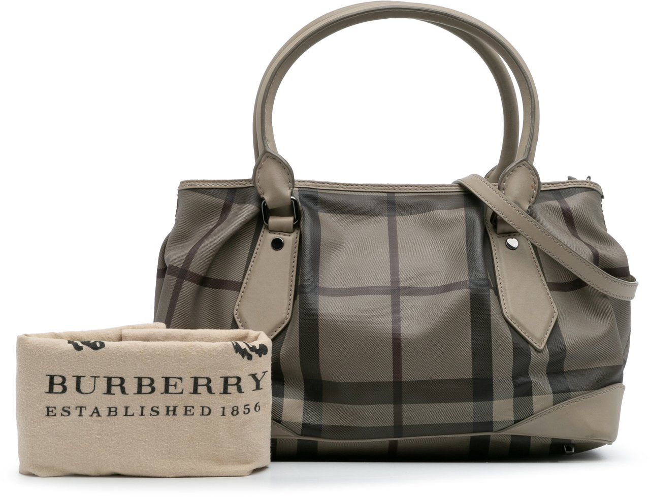 Burberry Smoke Check Coated Canvas Heathcliff Satchel Bruin