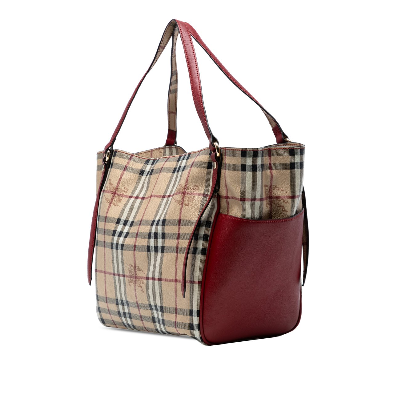 Burberry Small Leather Trimmed Haymarket Check Coated Canvas Canterbury Tote Bruin