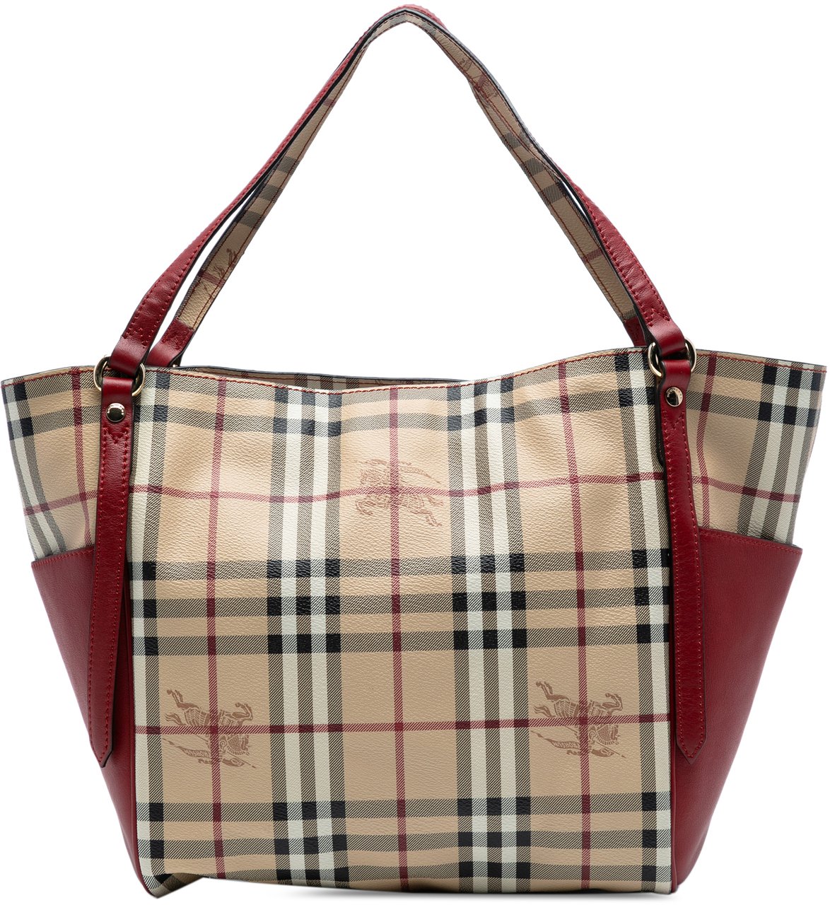 Burberry Small Leather Trimmed Haymarket Check Coated Canvas Canterbury Tote Bruin