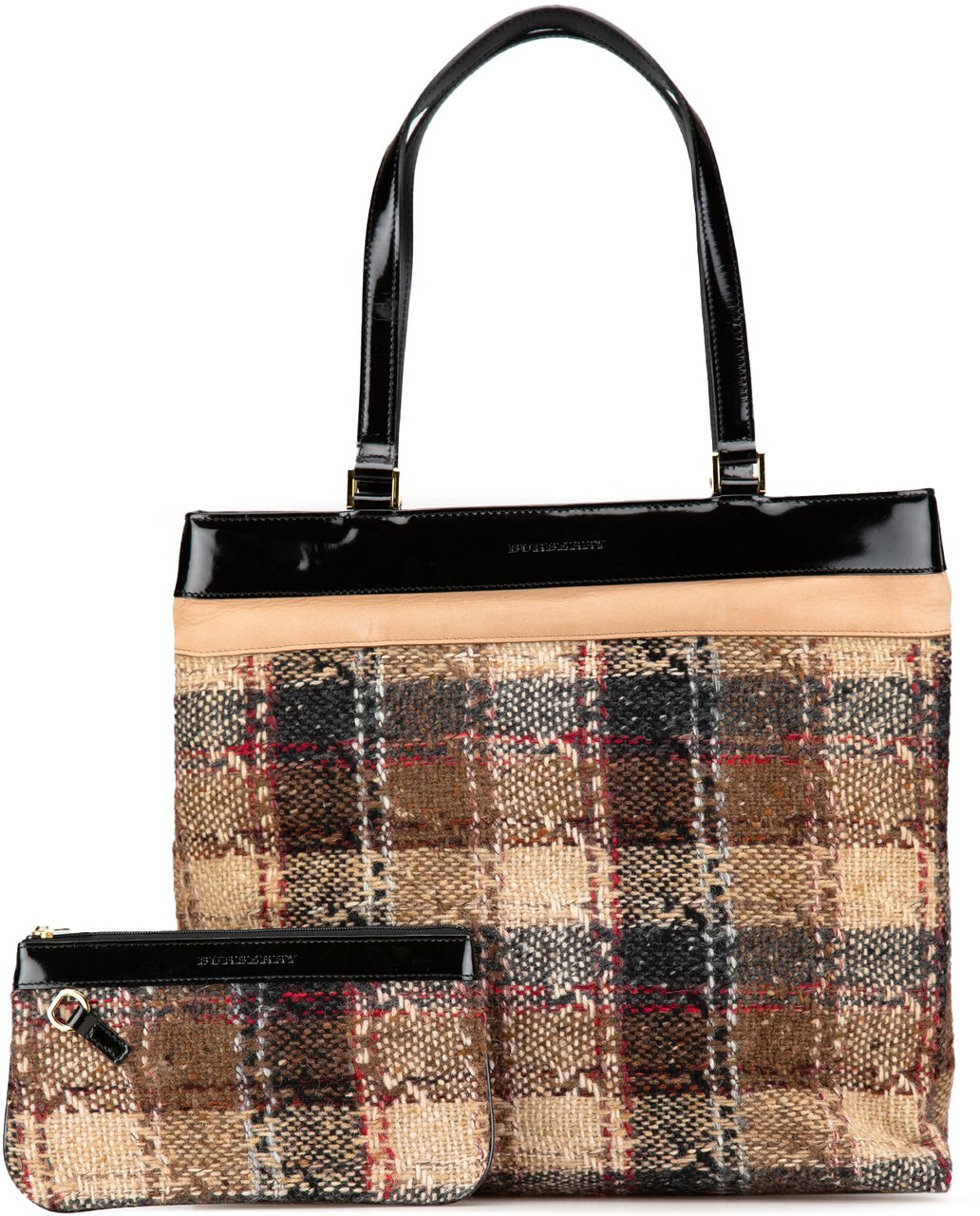 Burberry Plaid Tweed Tote Bruin