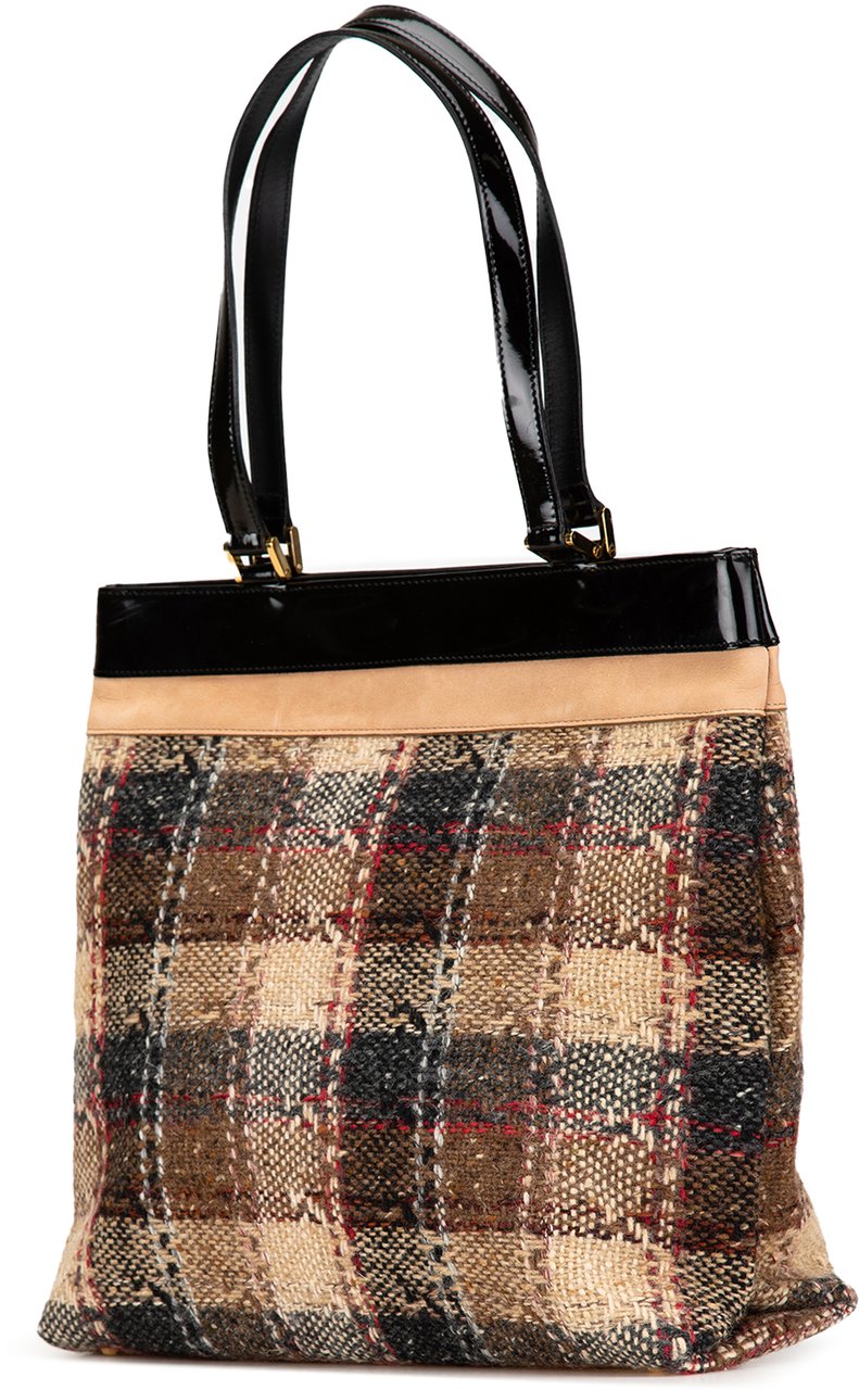 Burberry Plaid Tweed Tote Bruin