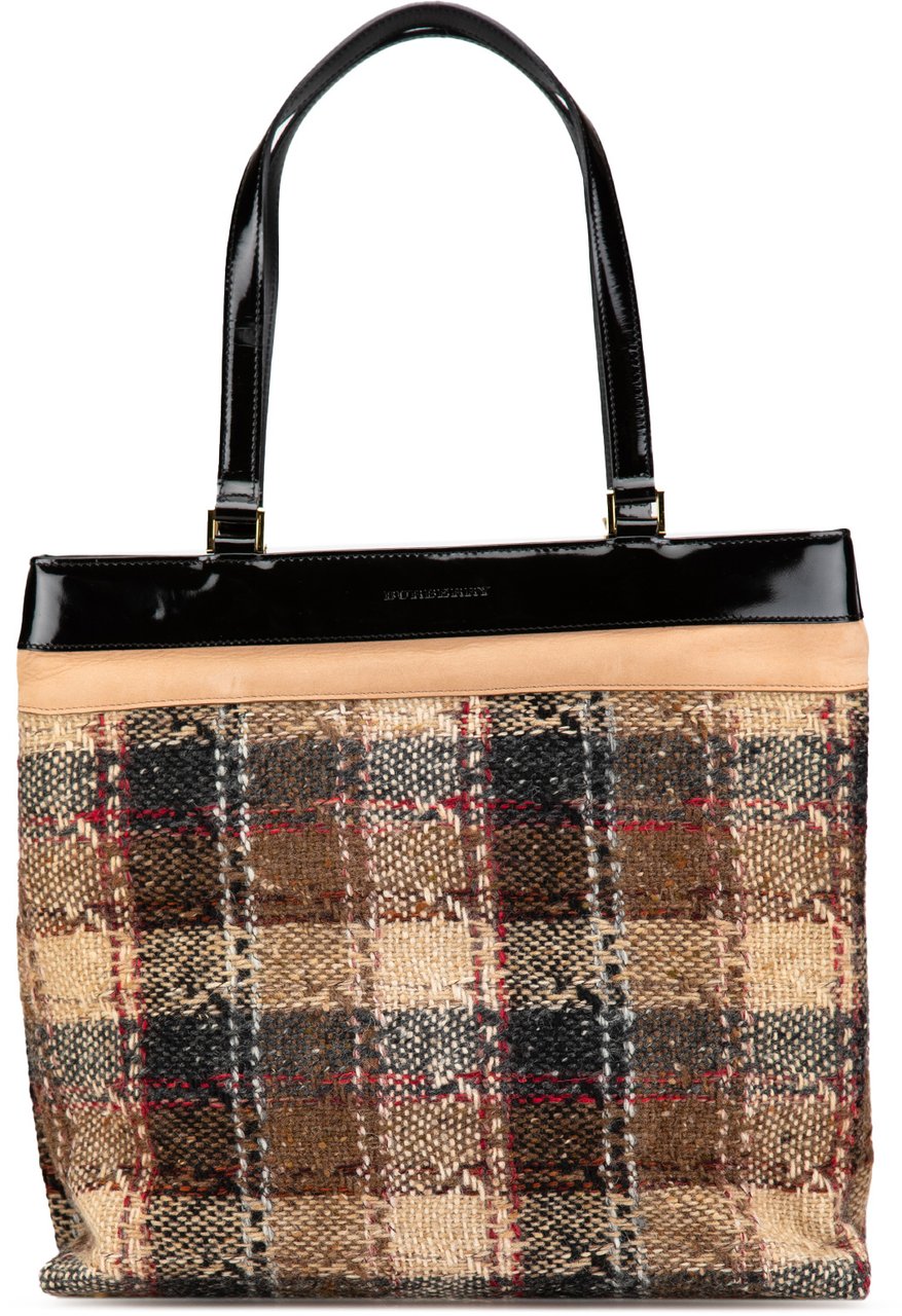 Burberry Plaid Tweed Tote Bruin