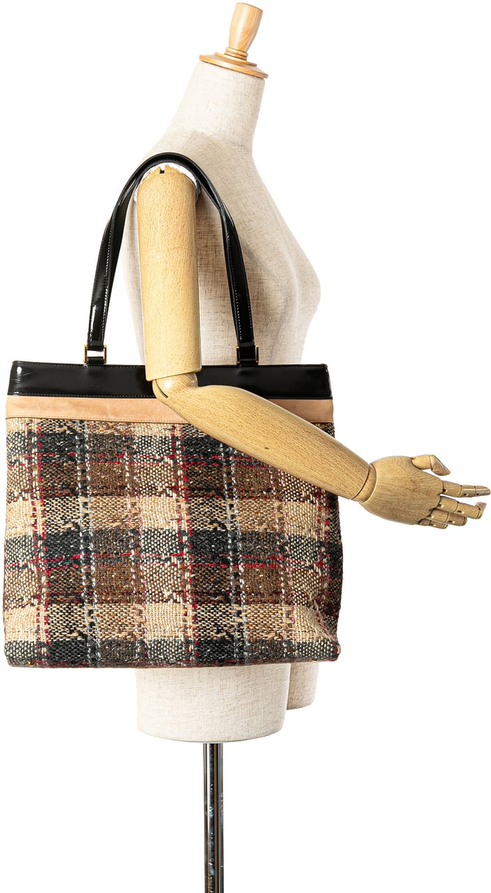 Burberry Plaid Tweed Tote Bruin