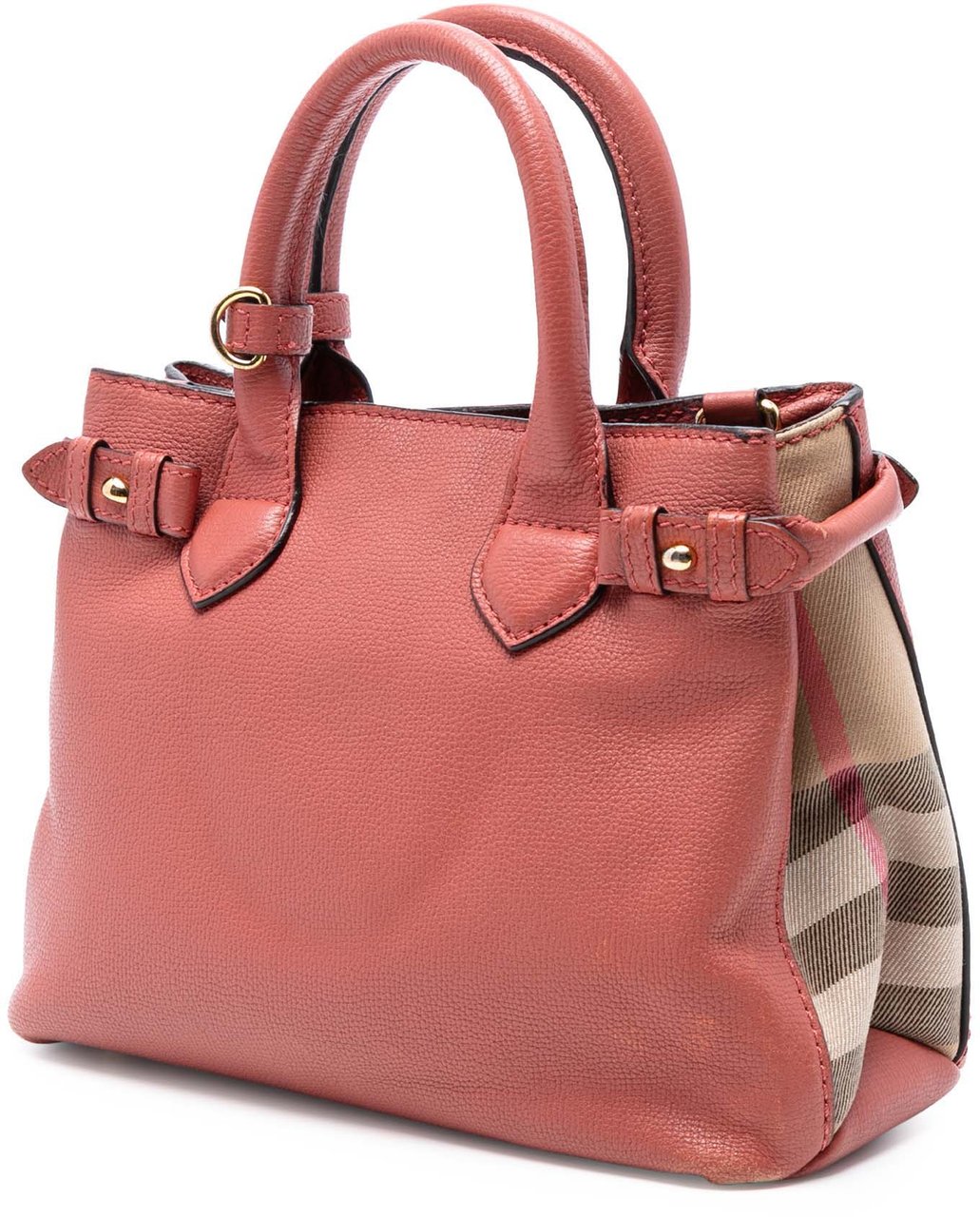 Burberry Small Grainy Calfskin and House Check Banner Satchel Roze
