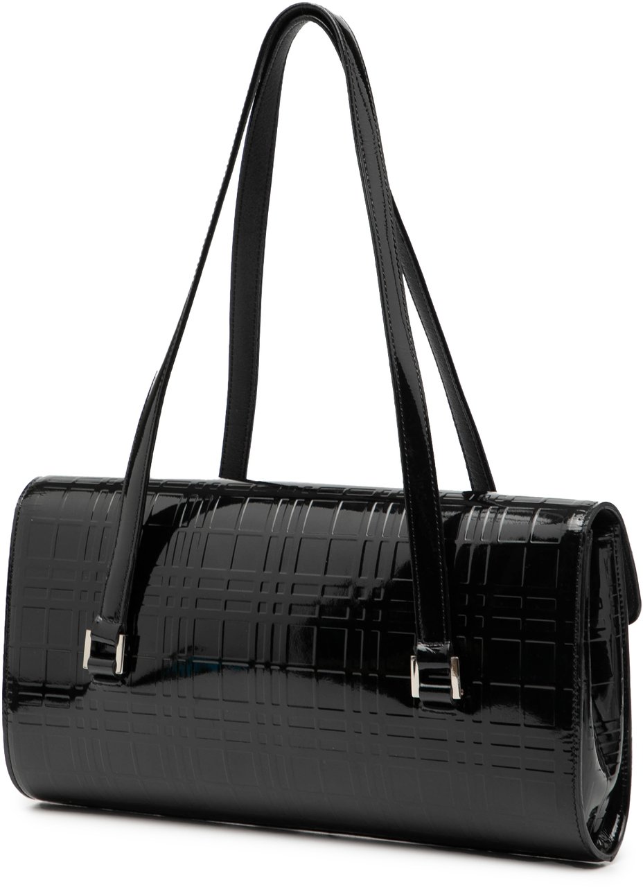 Burberry House Check Embossed Patent Shoulder Bag Zwart
