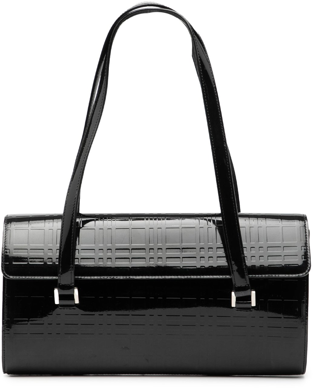 Burberry House Check Embossed Patent Shoulder Bag Zwart