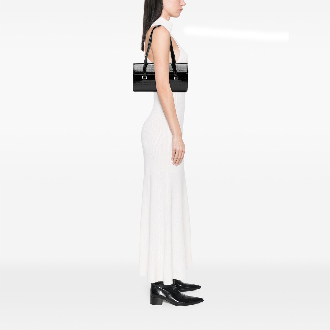 Burberry House Check Embossed Patent Shoulder Bag Zwart